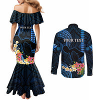 personalised-hawaii-couples-matching-mermaid-dress-and-long-sleeve-button-shirts-pray-for-maui-hawaiian-plumeria-be-strong-blue-verison