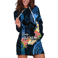 Personalised Hawaii Hoodie Dress Pray For Maui Hawaiian Plumeria Be Strong Blue Verison - Wonder Print Shop