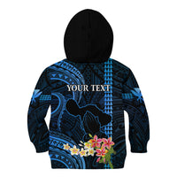 Personalised Hawaii Kid Hoodie Pray For Maui Hawaiian Plumeria Be Strong Blue Verison - Wonder Print Shop