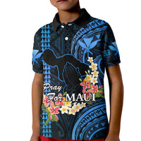 Personalised Hawaii Kid Polo Shirt Pray For Maui Hawaiian Plumeria Be Strong Blue Verison - Wonder Print Shop