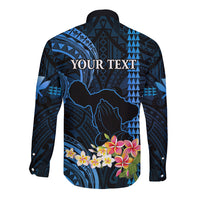 Personalised Hawaii Long Sleeve Button Shirt Pray For Maui Hawaiian Plumeria Be Strong Blue Verison - Wonder Print Shop