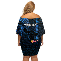 Personalised Hawaii Off Shoulder Short Dress Pray For Maui Hawaiian Plumeria Be Strong Blue Verison - Wonder Print Shop