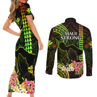 Hawaii Couples Matching Short Sleeve Bodycon Dress and Long Sleeve Button Shirts Pray For Maui Hawaiian Plumeria Be Strong Reggae Verison - Wonder Print Shop