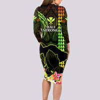 Hawaii Long Sleeve Bodycon Dress Pray For Maui Hawaiian Plumeria Be Strong Reggae Verison - Wonder Print Shop