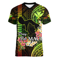 Hawaii Women V Neck T Shirt Pray For Maui Hawaiian Plumeria Be Strong Reggae Verison - Wonder Print Shop