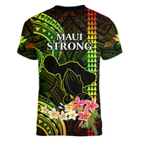 Hawaii Women V Neck T Shirt Pray For Maui Hawaiian Plumeria Be Strong Reggae Verison - Wonder Print Shop