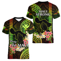 Hawaii Women V Neck T Shirt Pray For Maui Hawaiian Plumeria Be Strong Reggae Verison - Wonder Print Shop