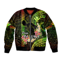 Personalised Hawaii Bomber Jacket Pray For Maui Hawaiian Plumeria Be Strong Reggae Verison - Wonder Print Shop