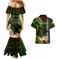 Personalised Hawaii Couples Matching Mermaid Dress and Hawaiian Shirt Pray For Maui Hawaiian Plumeria Be Strong Reggae Verison - Wonder Print Shop