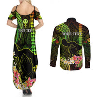 Personalised Hawaii Couples Matching Summer Maxi Dress and Long Sleeve Button Shirts Pray For Maui Hawaiian Plumeria Be Strong Reggae Verison - Wonder Print Shop