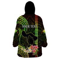 Personalised Hawaii Wearable Blanket Hoodie Pray For Maui Hawaiian Plumeria Be Strong Reggae Verison - Wonder Print Shop