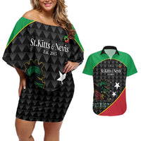 St Kitts and Nevis Cricket Custom Couples Matching Off Shoulder Short Dress and Hawaiian Shirt 10th Anniversary Go Champions Patriots - Wonder Print Shop