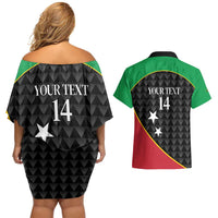 St Kitts and Nevis Cricket Custom Couples Matching Off Shoulder Short Dress and Hawaiian Shirt 10th Anniversary Go Champions Patriots - Wonder Print Shop