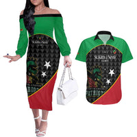 St Kitts and Nevis Cricket Custom Couples Matching Off The Shoulder Long Sleeve Dress and Hawaiian Shirt 10th Anniversary Go Champions Patriots - Wonder Print Shop
