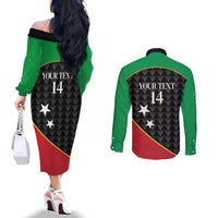 St Kitts and Nevis Cricket Custom Couples Matching Off The Shoulder Long Sleeve Dress and Long Sleeve Button Shirt 10th Anniversary Go Champions Patriots - Wonder Print Shop