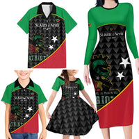 St Kitts and Nevis Cricket Custom Family Matching Long Sleeve Bodycon Dress and Hawaiian Shirt 10th Anniversary Go Champions Patriots - Wonder Print Shop
