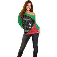 St Kitts and Nevis Cricket Custom Off Shoulder Sweater 10th Anniversary Go Champions Patriots - Wonder Print Shop