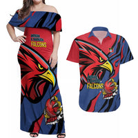Antigua and Barbuda Cricket Custom Couples Matching Off Shoulder Maxi Dress and Hawaiian Shirt Go Champions Falcons - Wonder Print Shop