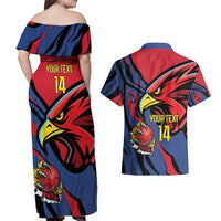 Antigua and Barbuda Cricket Custom Couples Matching Off Shoulder Maxi Dress and Hawaiian Shirt Go Champions Falcons - Wonder Print Shop