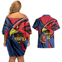 Antigua and Barbuda Cricket Custom Couples Matching Off Shoulder Short Dress and Hawaiian Shirt Go Champions Falcons - Wonder Print Shop