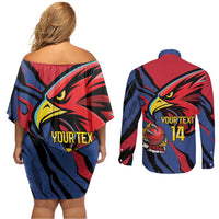 Antigua and Barbuda Cricket Custom Couples Matching Off Shoulder Short Dress and Long Sleeve Button Shirt Go Champions Falcons - Wonder Print Shop