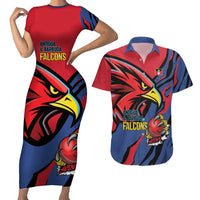 Antigua and Barbuda Cricket Custom Couples Matching Short Sleeve Bodycon Dress and Hawaiian Shirt Go Champions Falcons - Wonder Print Shop