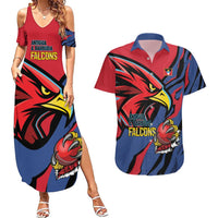 Antigua and Barbuda Cricket Custom Couples Matching Summer Maxi Dress and Hawaiian Shirt Go Champions Falcons - Wonder Print Shop