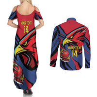Antigua and Barbuda Cricket Custom Couples Matching Summer Maxi Dress and Long Sleeve Button Shirt Go Champions Falcons - Wonder Print Shop