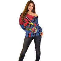 Antigua and Barbuda Cricket Custom Off Shoulder Sweater Go Champions Falcons - Wonder Print Shop