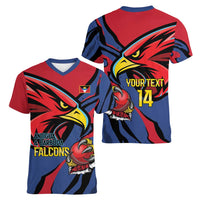 Antigua and Barbuda Cricket Custom Women V-Neck T-Shirt Go Champions Falcons - Wonder Print Shop