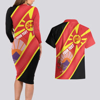 Personalised Macedonia National Day Couples Matching Long Sleeve Bodycon Dress and Hawaiian Shirt New Sun of Liberty Waves Style - Wonder Print Shop