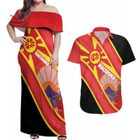 Personalised Macedonia National Day Couples Matching Off Shoulder Maxi Dress and Hawaiian Shirt New Sun of Liberty Waves Style - Wonder Print Shop