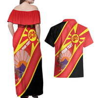 Personalised Macedonia National Day Couples Matching Off Shoulder Maxi Dress and Hawaiian Shirt New Sun of Liberty Waves Style - Wonder Print Shop