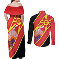 Personalised Macedonia National Day Couples Matching Off Shoulder Maxi Dress and Long Sleeve Button Shirt New Sun of Liberty Waves Style - Wonder Print Shop