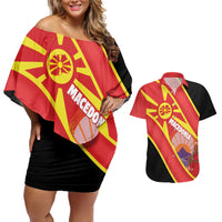 Personalised Macedonia National Day Couples Matching Off Shoulder Short Dress and Hawaiian Shirt New Sun of Liberty Waves Style - Wonder Print Shop