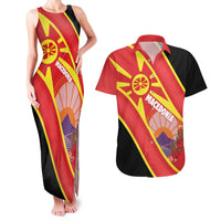Personalised Macedonia National Day Couples Matching Tank Maxi Dress and Hawaiian Shirt New Sun of Liberty Waves Style - Wonder Print Shop