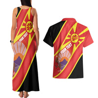 Personalised Macedonia National Day Couples Matching Tank Maxi Dress and Hawaiian Shirt New Sun of Liberty Waves Style - Wonder Print Shop