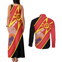 Personalised Macedonia National Day Couples Matching Tank Maxi Dress and Long Sleeve Button Shirt New Sun of Liberty Waves Style - Wonder Print Shop