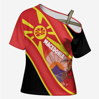 Personalised Macedonia National Day Cross Shoulder Shirt New Sun of Liberty Waves Style - Wonder Print Shop
