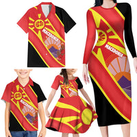 Personalised Macedonia National Day Family Matching Long Sleeve Bodycon Dress and Hawaiian Shirt New Sun of Liberty Waves Style - Wonder Print Shop