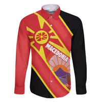 Personalised Macedonia National Day Family Matching Off The Shoulder Long Sleeve Dress and Hawaiian Shirt New Sun of Liberty Waves Style - Wonder Print Shop