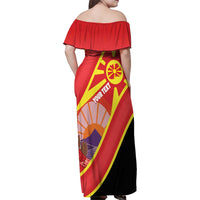 Personalised Macedonia National Day Family Matching Off Shoulder Maxi Dress and Hawaiian Shirt New Sun of Liberty Waves Style - Wonder Print Shop