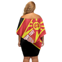Personalised Macedonia National Day Family Matching Off Shoulder Short Dress and Hawaiian Shirt New Sun of Liberty Waves Style - Wonder Print Shop