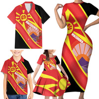 Personalised Macedonia National Day Family Matching Short Sleeve Bodycon Dress and Hawaiian Shirt New Sun of Liberty Waves Style - Wonder Print Shop