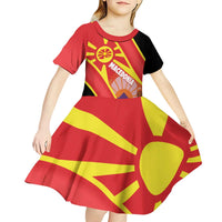 Personalised Macedonia National Day Kid Short Sleeve Dress New Sun of Liberty Waves Style - Wonder Print Shop