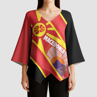 Personalised Macedonia National Day Kimono Sleeve Blouse New Sun of Liberty Waves Style - Wonder Print Shop
