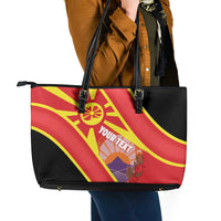 Personalised Macedonia National Day Leather Tote Bag New Sun of Liberty Waves Style - Wonder Print Shop
