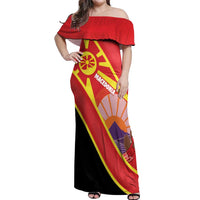 Personalised Macedonia National Day Off Shoulder Maxi Dress New Sun of Liberty Waves Style - Wonder Print Shop