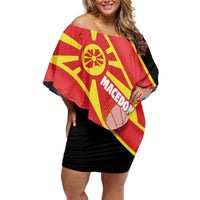 Personalised Macedonia National Day Off Shoulder Short Dress New Sun of Liberty Waves Style - Wonder Print Shop