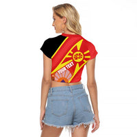Personalised Macedonia National Day Raglan Cropped T Shirt New Sun of Liberty Waves Style - Wonder Print Shop